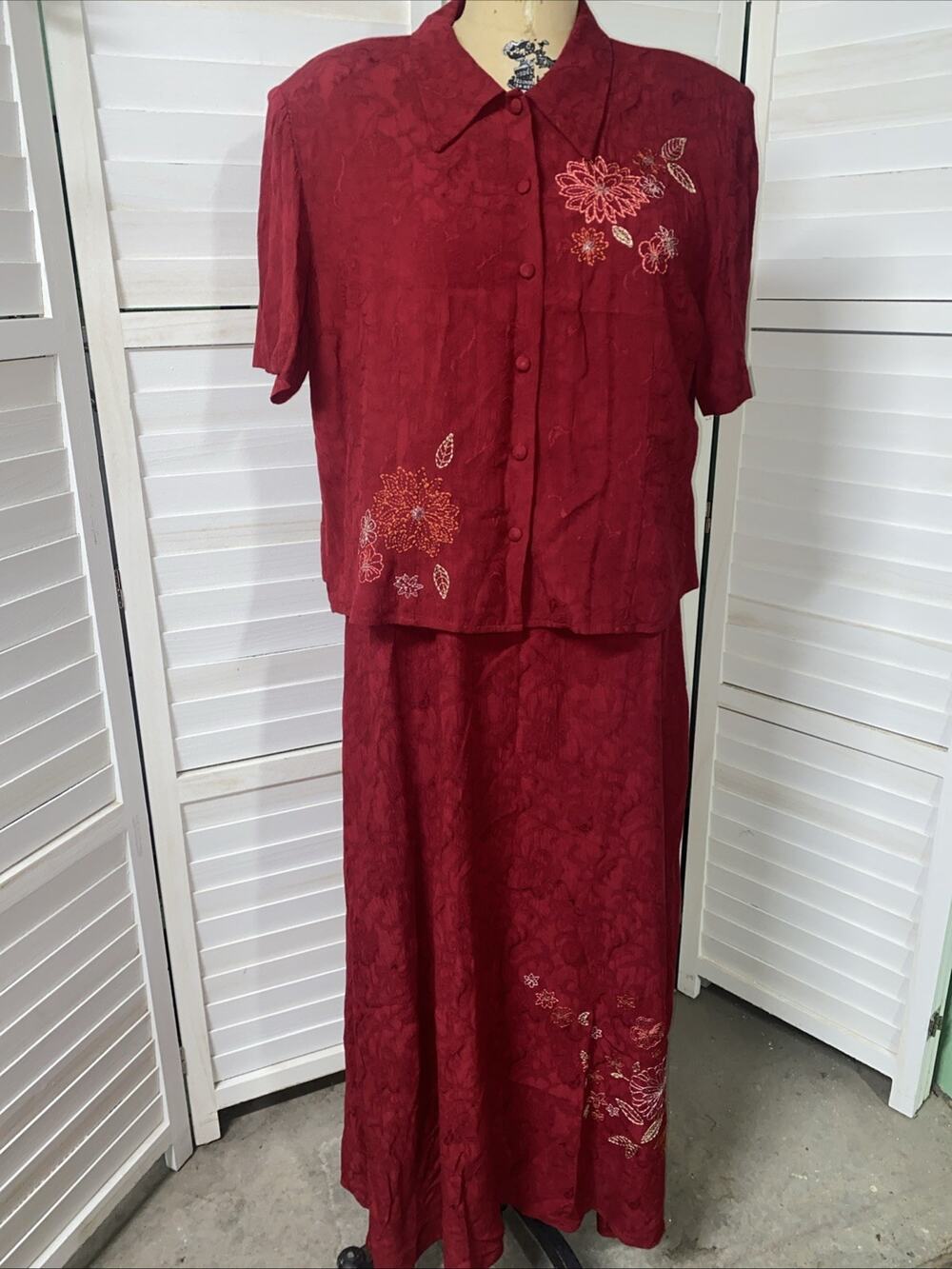 K Studio Women’s 2 Piece Set Sheath Dress Top /Shrug Red Sequin Embroidery Sz 16